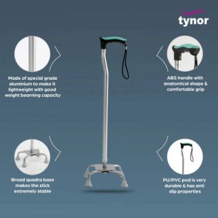 Tynor Walking Stick Quadripod | Stable Adjustable Support