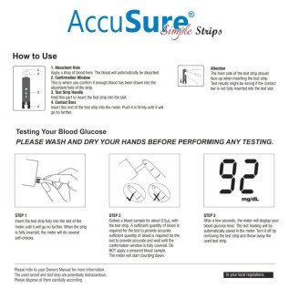 AccuSure Simple Blood Glucose Test Strip - 25 Strips | Accurate Diabetic Monitoring with Glucometer Strips