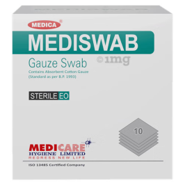 Mediswab 7.5cm x 7.5cm Sterile Non-Woven Gauze Swabs for Wound Dressing, Surgical Cleaning, First Aid & Absorbent Medical Care