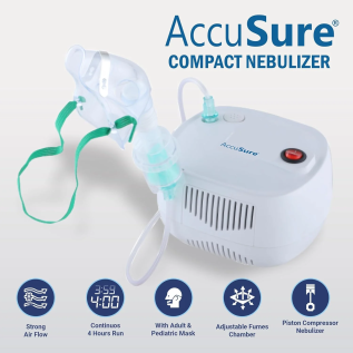 Accusure Nebulizer Portable Compressor Nebulizer Machine | Asthma Relief Nebulizer for Effective Home Respiratory Treatment